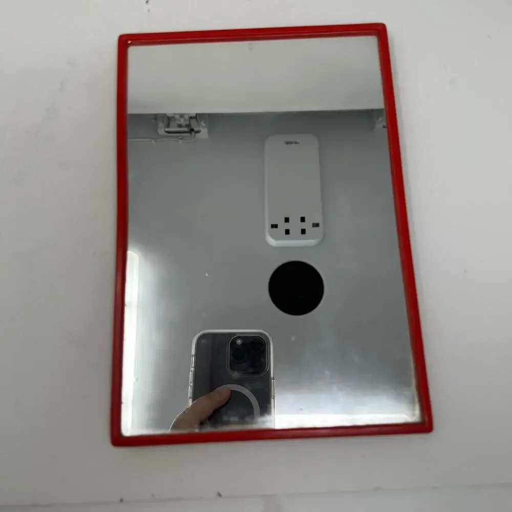 Vintage Makisen Kuvastin Oy Tabletop Mirror On Stand MCM Red Made In Finland